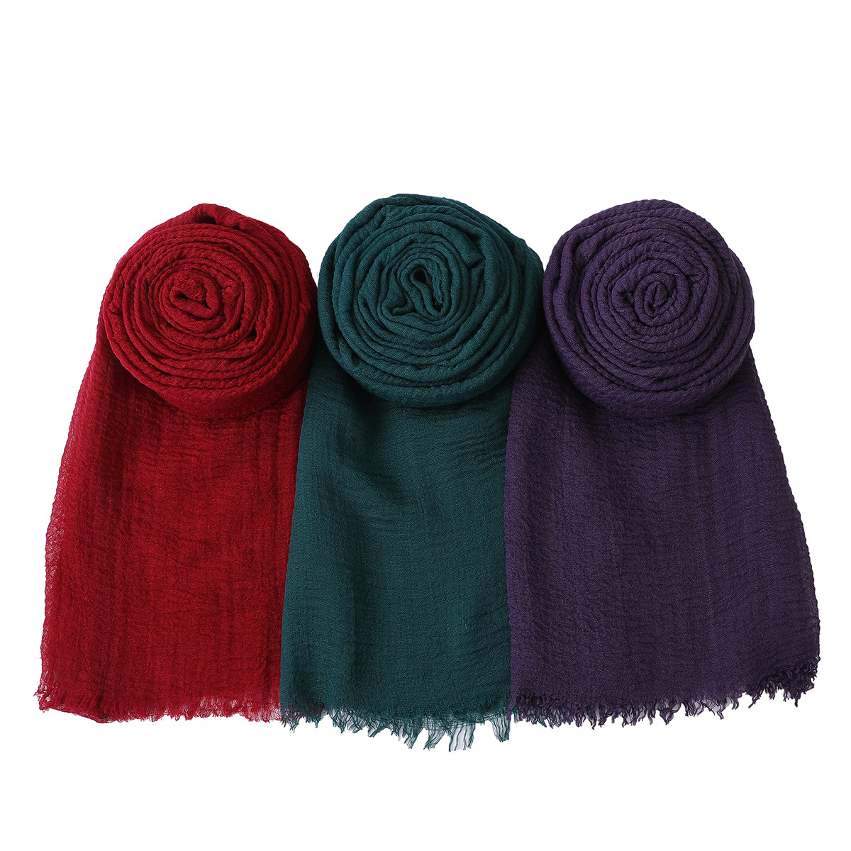 One Piece Dropshipping Cross-Border New Arrival 1 Group 3 Pack Solid Color Casual Cotton Linen Pleated Shawl All-Matching Graceful Women's Scarf