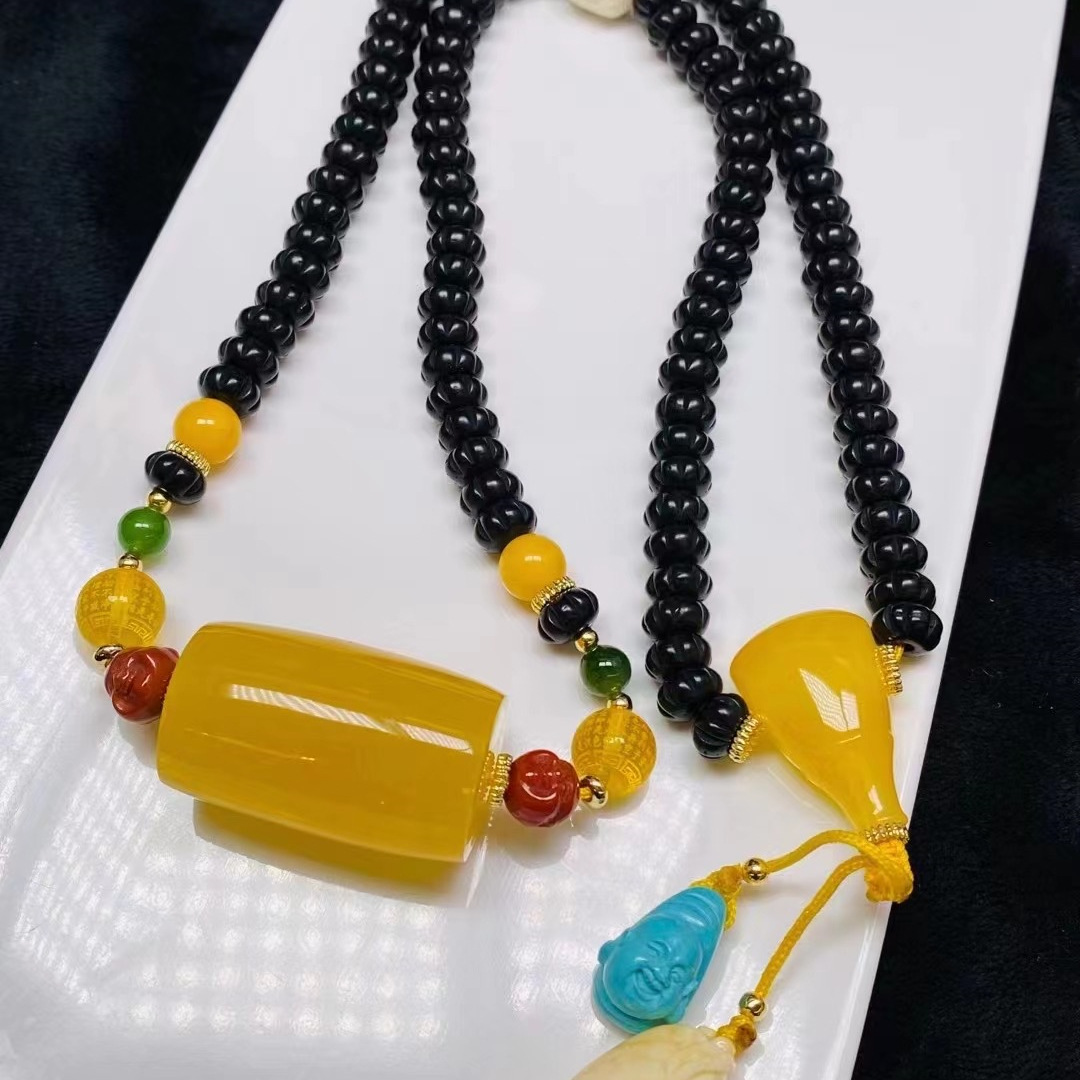 厂家直销俄料蜜蜡大桶珠毛衣链吊坠 蜡质浓郁搭配多题材配珠 货源