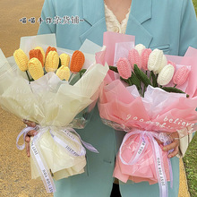 ♔成品手工编织玫瑰花铃兰花向日葵花毛线针织花束花艺摆件礼
