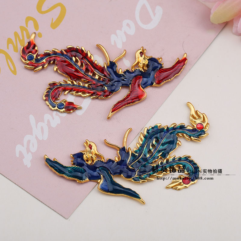DIY饰品配件 80*38mm新款景泰蓝合金左右对称凤凰