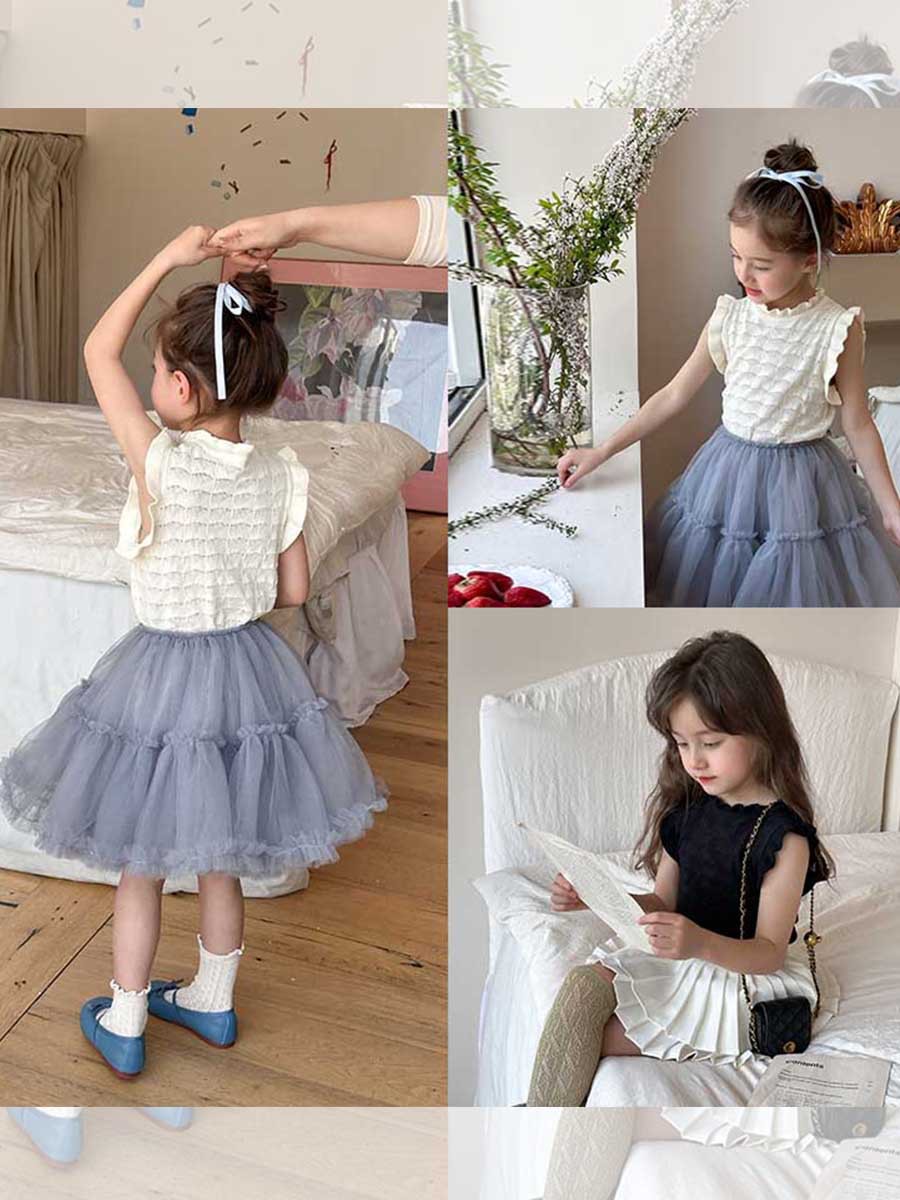 Aimo Beibei Girls' French Style Lace Vest Summer New Children's Hepburn Style Elegance Sleeveless Knitted Top