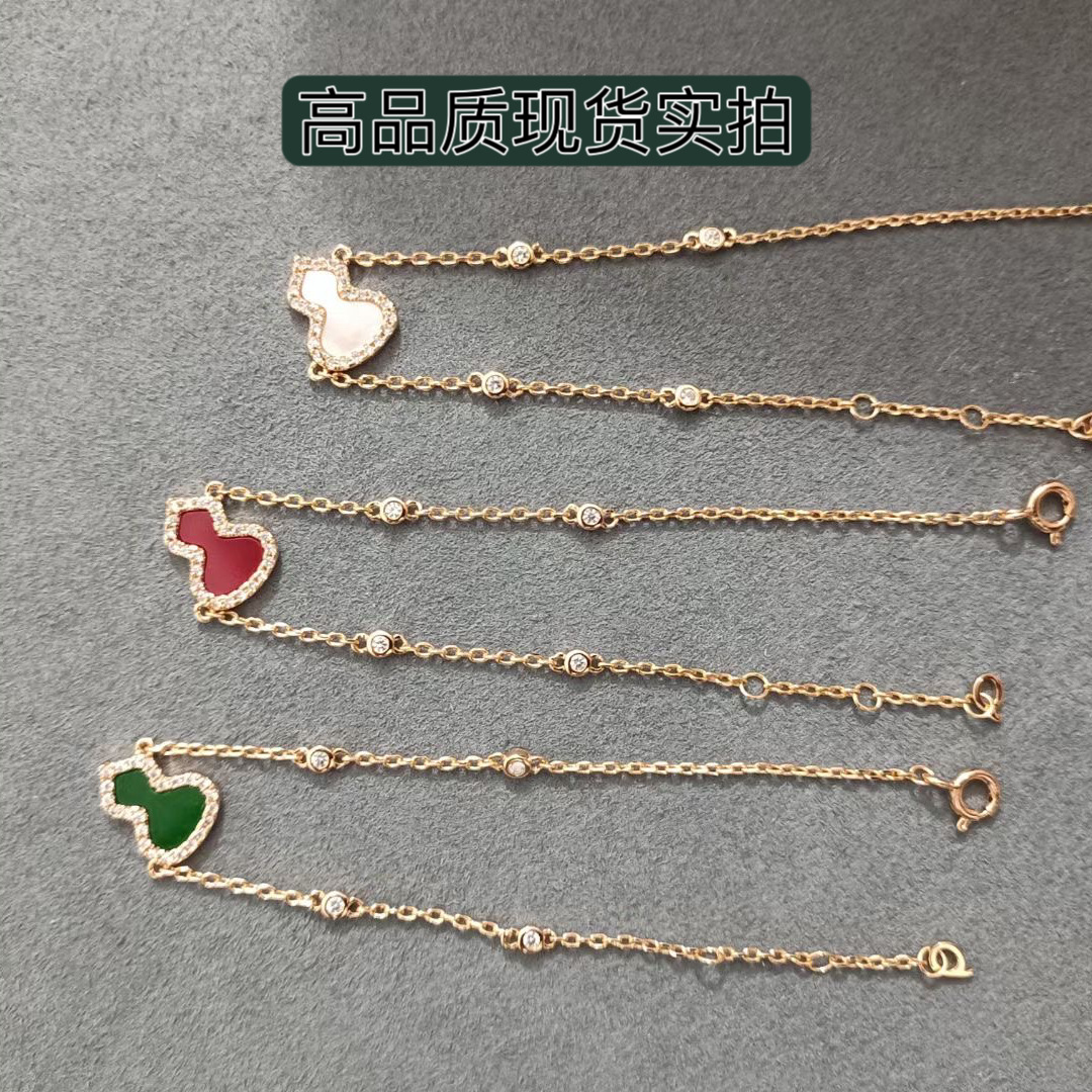 新款葫芦手链麒麟小葫芦手饰镀18k玫瑰金色白贝母镶钻红玛瑙锆石