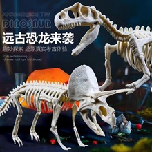 儿童DIY动物模型七彩宝石地摊.跨境考古盲盒恐龙化石挖掘玩具