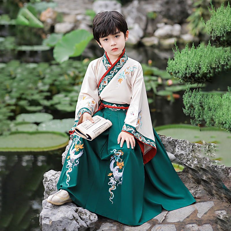 Children's Han Chinese Costume Boy's Ancient Costume 2023 Autumn and Winter New High-End Ancient Style Little Lord Scholar Costume Suit Wholesale