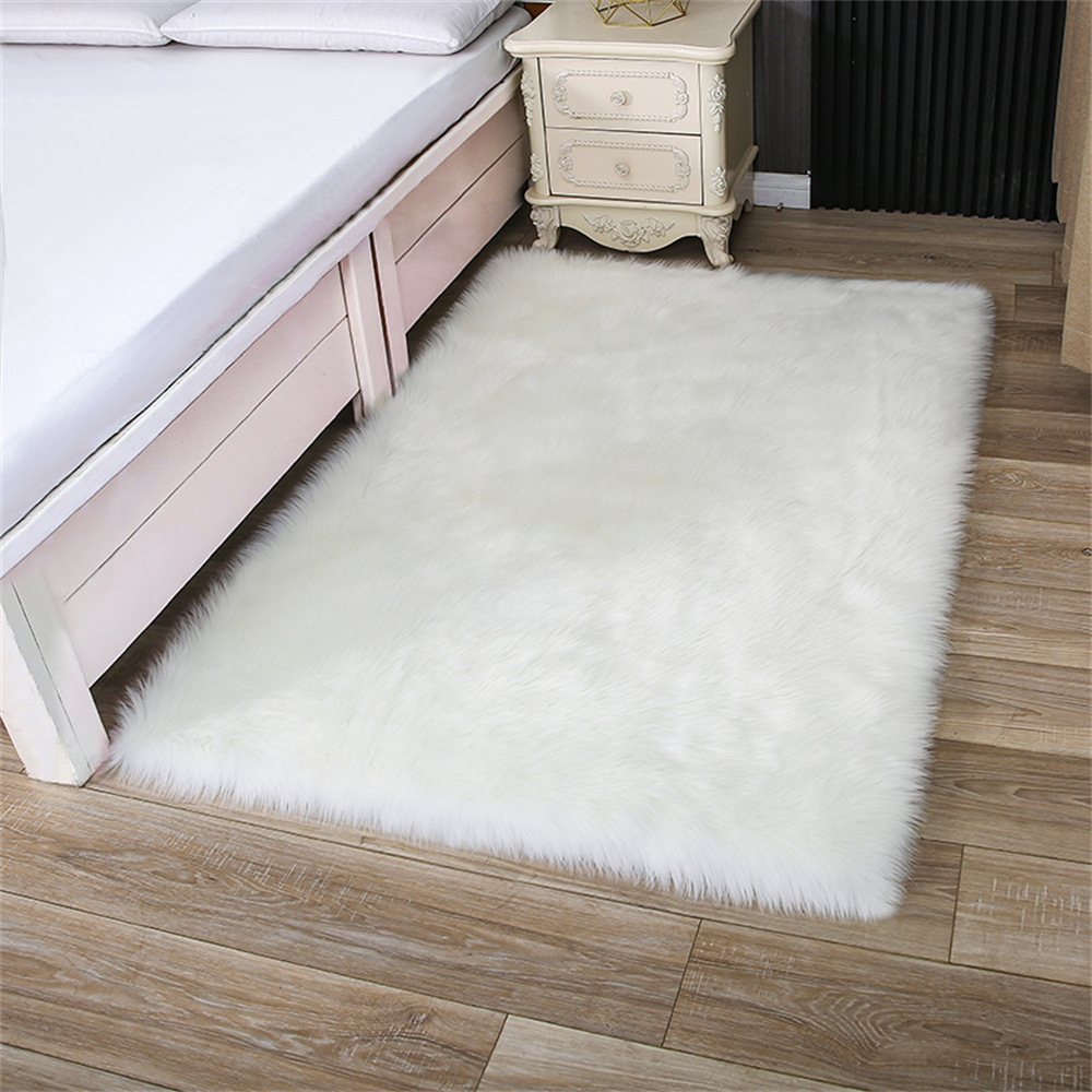 白色长毛绒地毯 仿羊毛客厅卧室阳台地垫书房主卧床边毯家用垫子