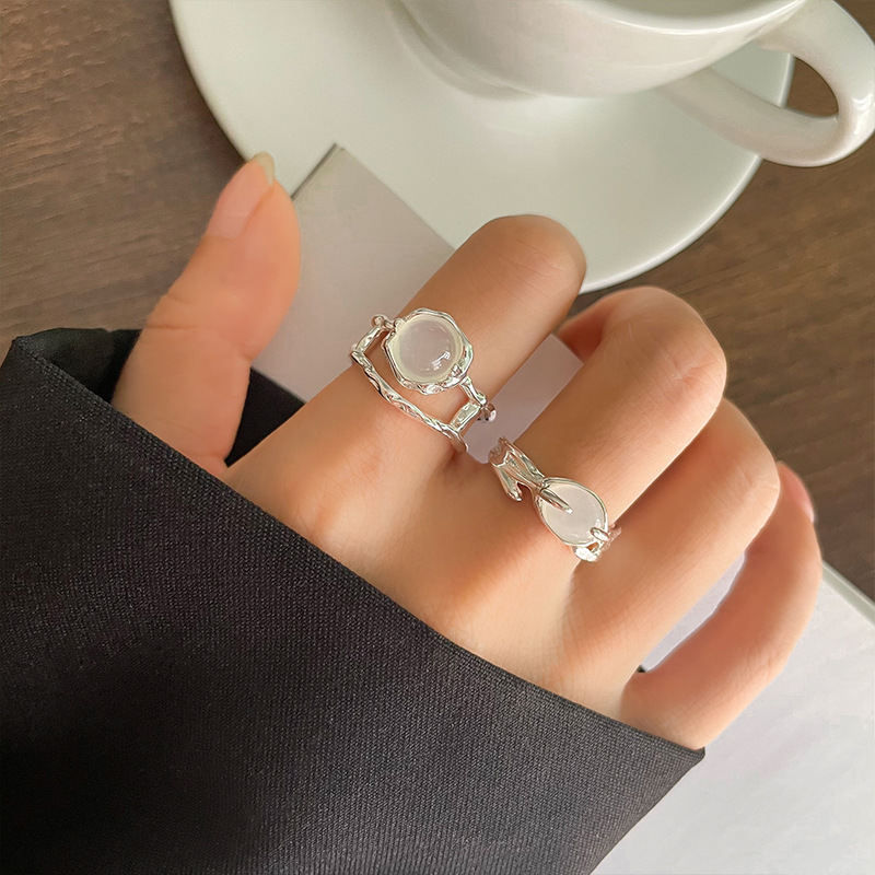 Moonstone Ring Female Silver Ring Ins Style High Sense Internet Celebrity Niche 925 Sterling Silver Ring Does Not Fade