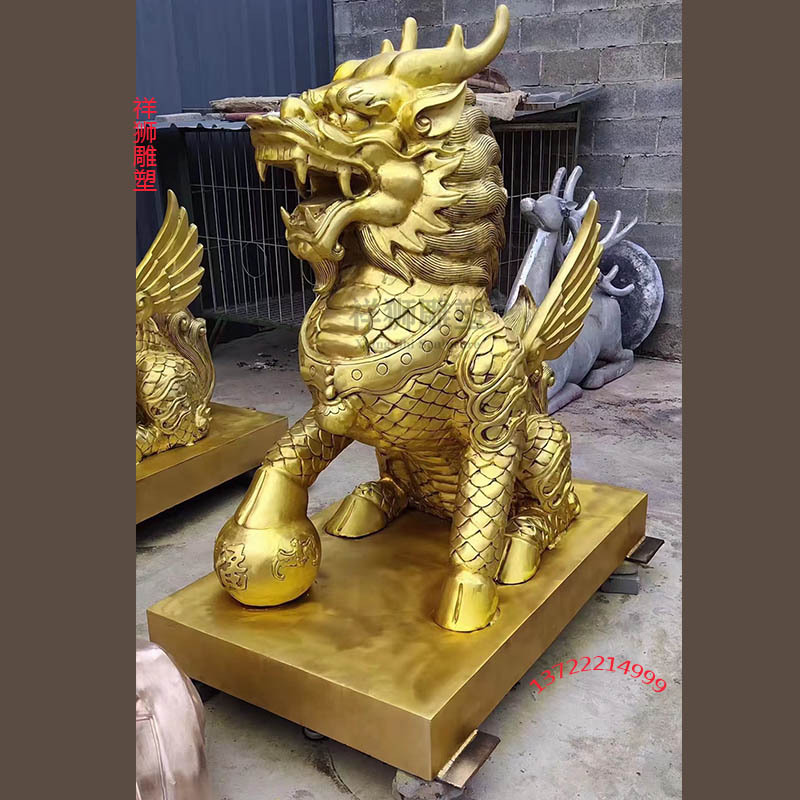 铜麒麟家居摆件一对纯铜镇宅招财麒麟踩八卦麒麟办公室客厅装饰品