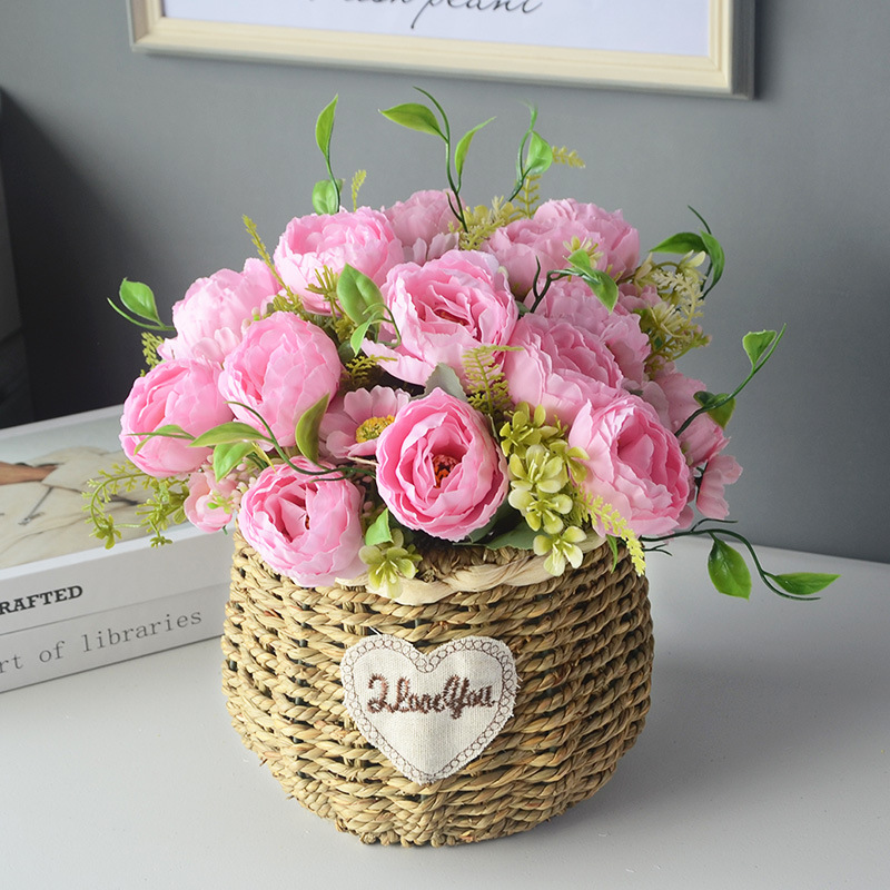 小花篮摆件客厅编织花瓶插花花篮子草编花盆藤编花篮装饰花蓝花筐