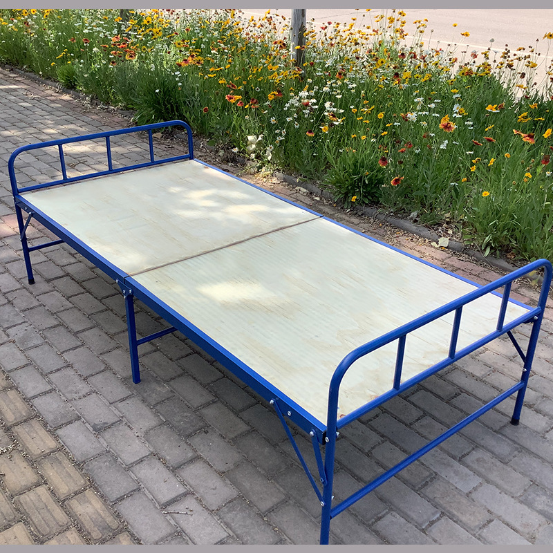 现货充足应急救灾木板床天蓝色可印字户外便携即用钢木救灾折叠床