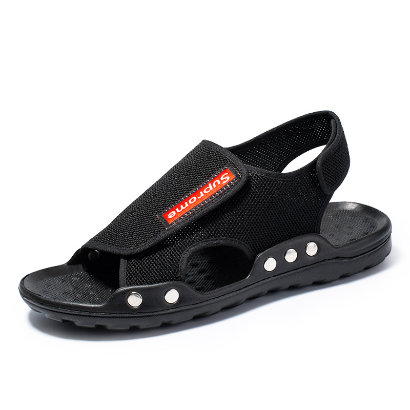 2022 Popular New Velcro Sandals Young Men's Slip-on Beach Shoes Non-Slip Sole All-Match Black Sandals