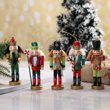 圣诞装饰品木质木偶胡桃夹子桌面装饰摆件12CM套五小锡兵挂饰批发