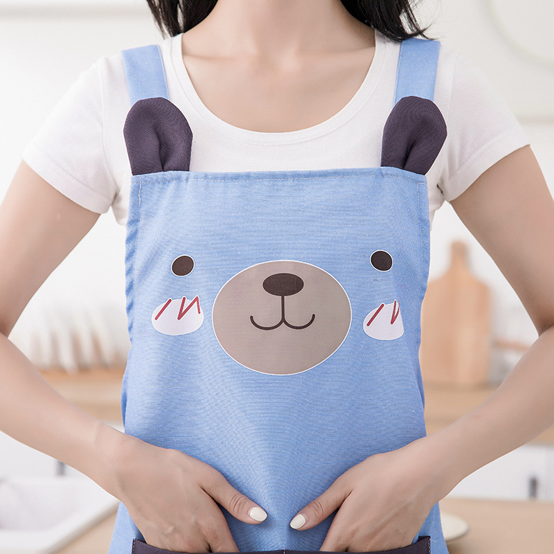 粗棉布围裙单层透气卡通可爱女士围兜双肩背带围腰办公室防尘护衣