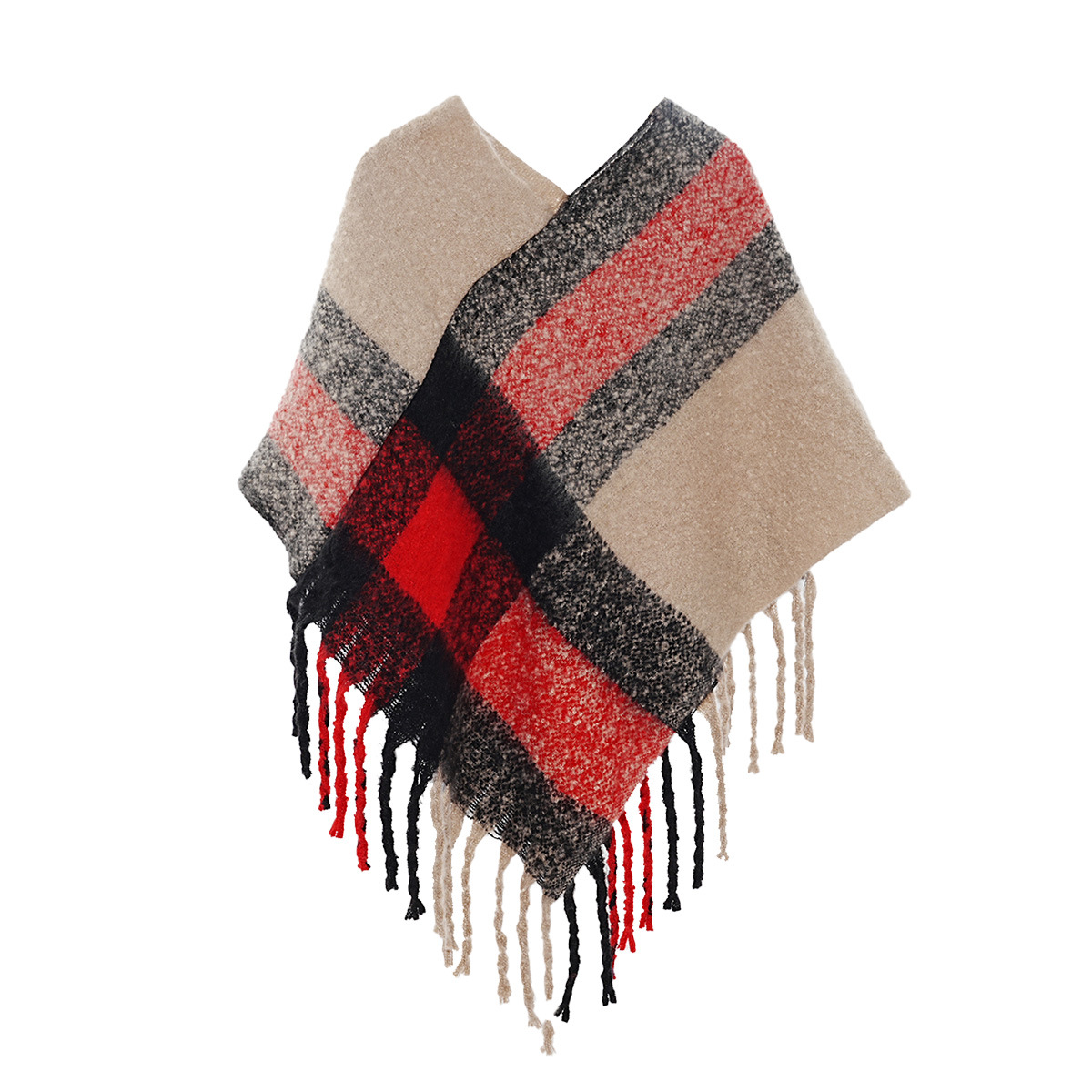 Best Seller in Europe and America Autumn and Winter New Cashmere-like Thickened Color Plaid Warm Circle Yarn Thick Tassel Gift Women's Shawl