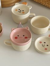 创意可爱卡通哑光陶瓷马克杯带盖咖啡杯ins韩国早餐杯点心杯碟