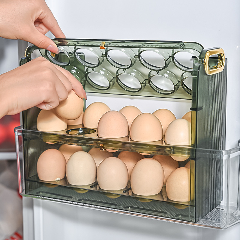 Refrigerator Side Door Egg Rack Household Kitchen Preservation Food Grade Multi-Layer Flip Egg Storage Box Vertical Egg Carton 0714
