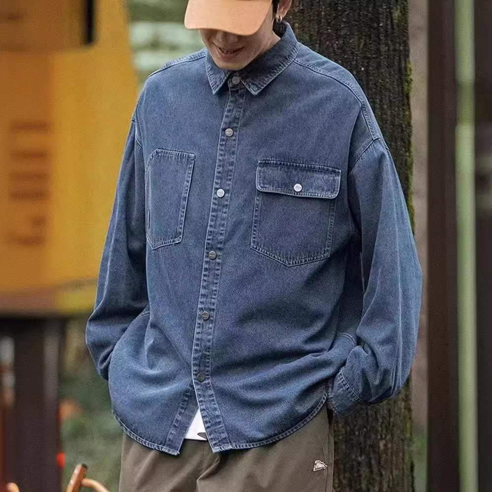 牛仔衬衫男宽松秋冬外套男潮牌长袖内搭春秋韩版休闲水洗港风衬衣
