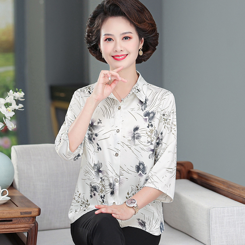 Loose Wide Lady Middle-Aged and Elderly Small Shirt Top Fashion Cool Shirt Mom Summer Clothes Short Sleeve Spring and Summer 2023 Western Style