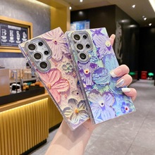 适用三星S25ultra油画海棠花手机壳S24plus防摔s23带镜头膜保护套