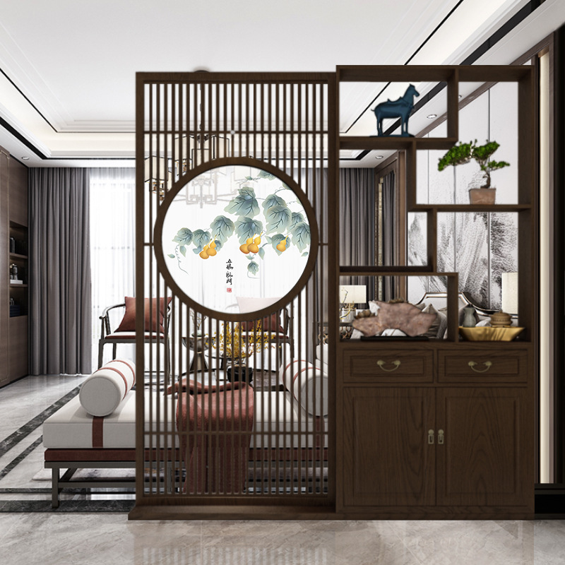 新中式家用进门山水玄关隔断客厅屏风装饰置物架落地玄关柜现代