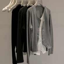 小众设计感~2023秋季新款纯色不规则下摆假两件开衫长袖外套女