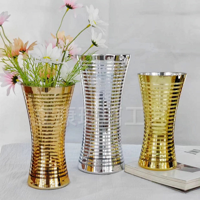 European-Style Corset Electroplated Golden Glass Vase Hotel Wedding Decoration Flower Arrangement Dried Flower Living Room Decoration