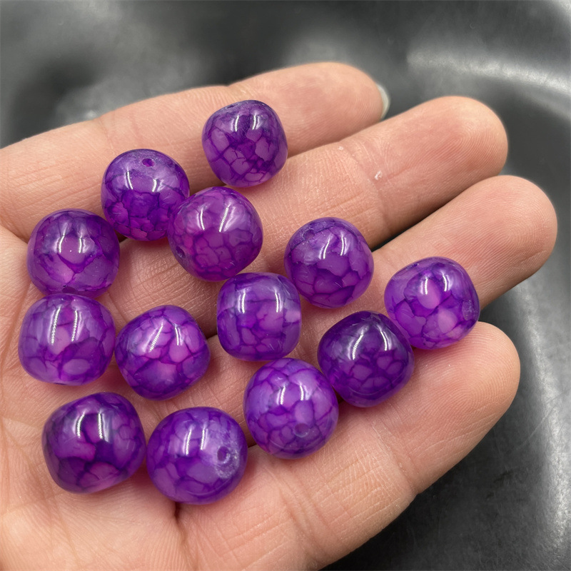 平价玉器 diy饰品配件紫色龙纹玛瑙老型珠散珠 苹果珠筒珠散批