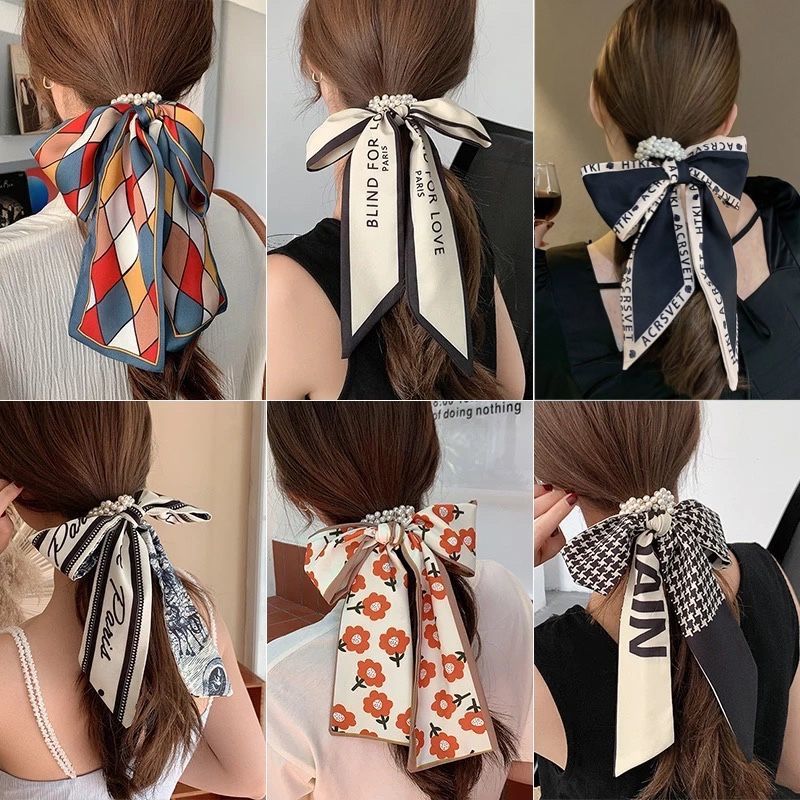 蝴蝶结珍珠发绳绑发头绳发带法式飘带发圈网红新款丝巾发带女头饰