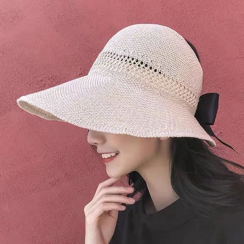Hat Spring and Summer Sun Hat Female Roll Topless Hat Beach Big Brim Sun Protection Hat Summer Hat Folding Sun-Shade Fisherman Hat