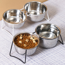 双碗宠物狗碗高脚水碗合一大型碗猫食盆不锈钢中宠物用品加厚护颈