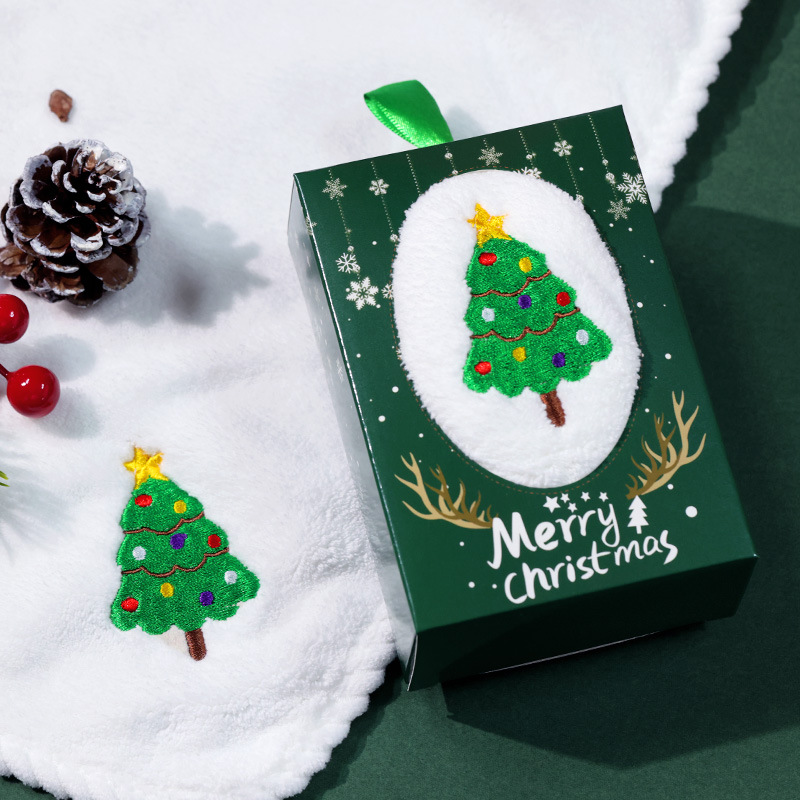 Christmas Towel Gift Box Customization Foreign Trade Gift Christmas Holiday Kitchen Towel Lint-Free Logo Embroidery Customization