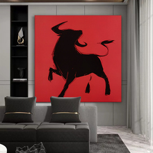 玄关楼梯客厅现代简约装饰画极简手绘油画艺术黑牛抽象派挂画转角