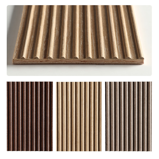 木饰面墙板电视背景护墙板造型装饰波纹小格栅板材实木拉槽波浪板