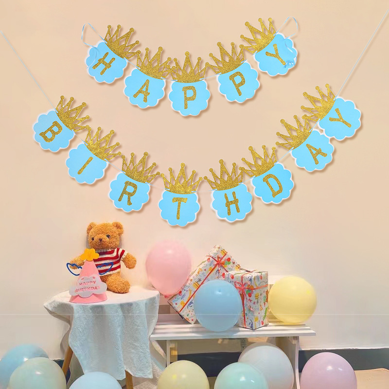 Felt Birthday Pulling Banner Party Dress up Supplies Children's Baby Full-Year Background Wall Props Decoration Scene Layout
