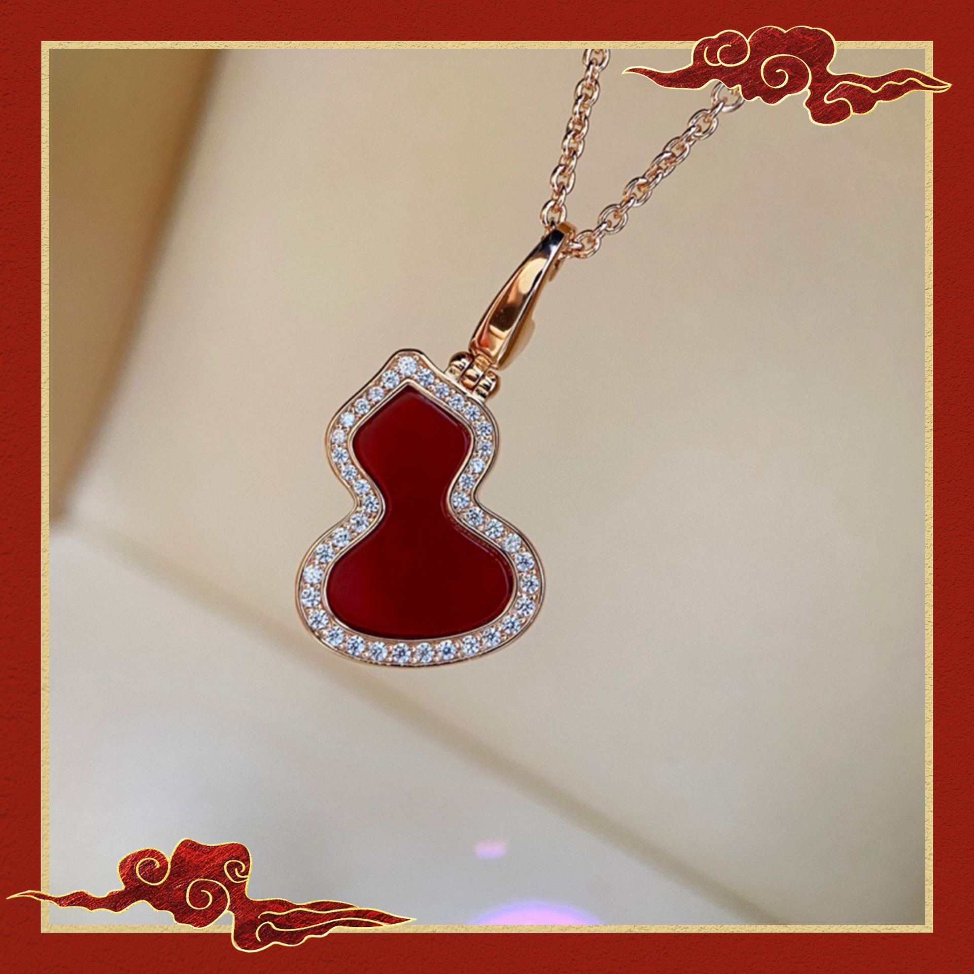 ql麒麟中小葫芦项链女中国风寓意福禄双收s925银白贝母红玛瑙吊坠