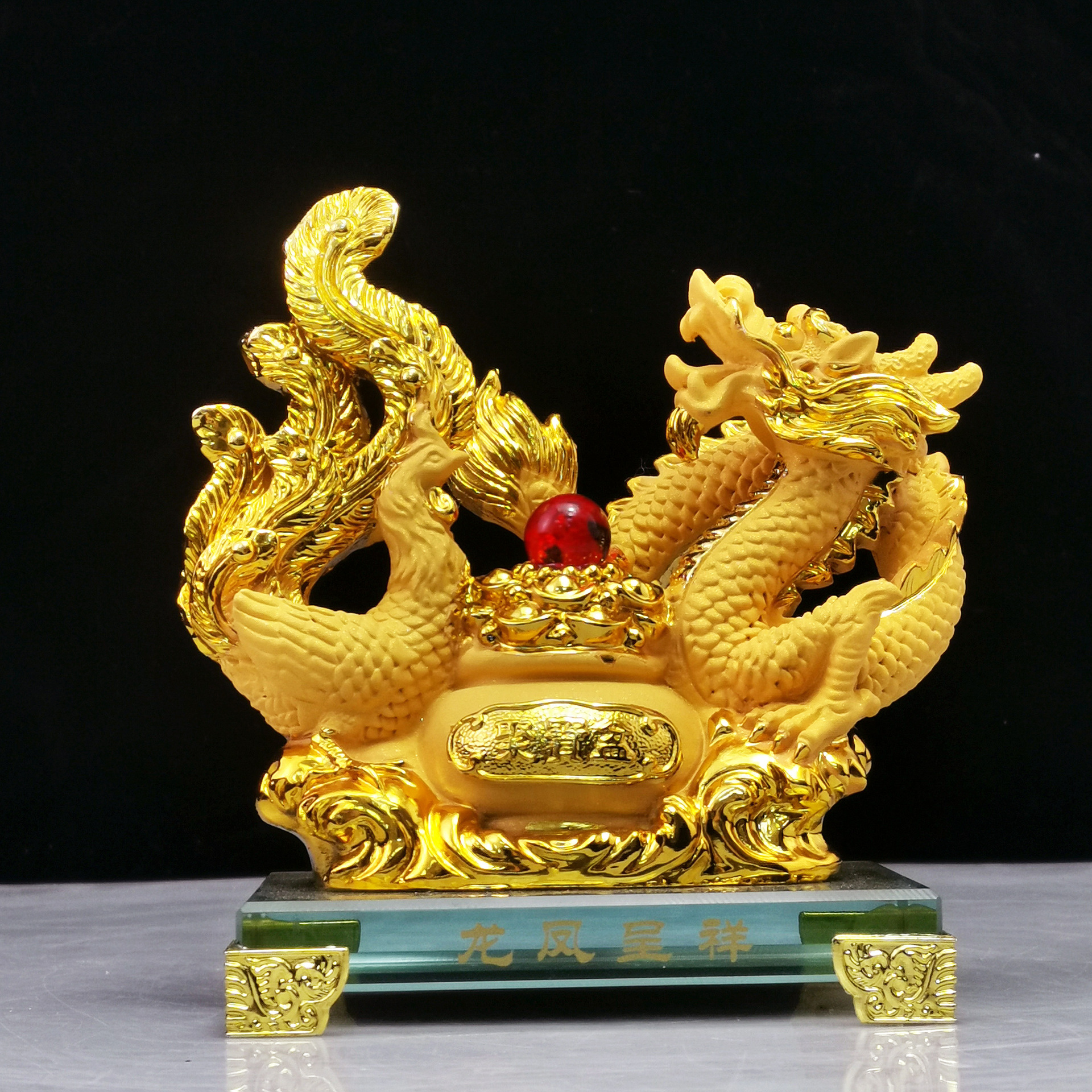 迪万思树脂沙金龙凤呈祥招财摆件送结婚礼物客厅喜庆婚房装饰批发