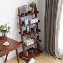 北欧全实木梯形置物架简易卧室书架多层家用客厅落地梯架架。