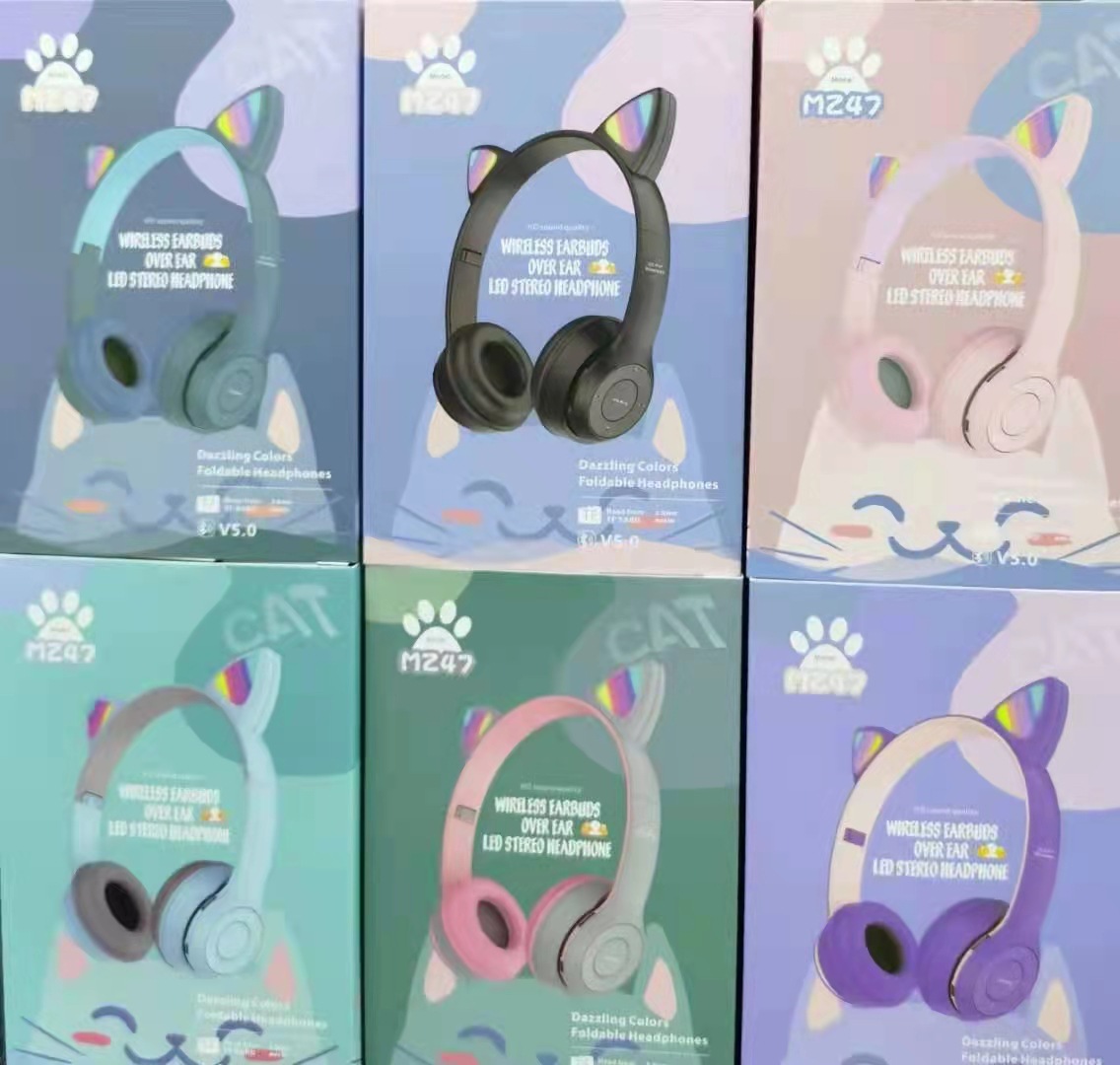 P47m Y47 Cat Ear Bluetooth Headset, Cat Ear Luminous Headphones, Cartoon Game Headset