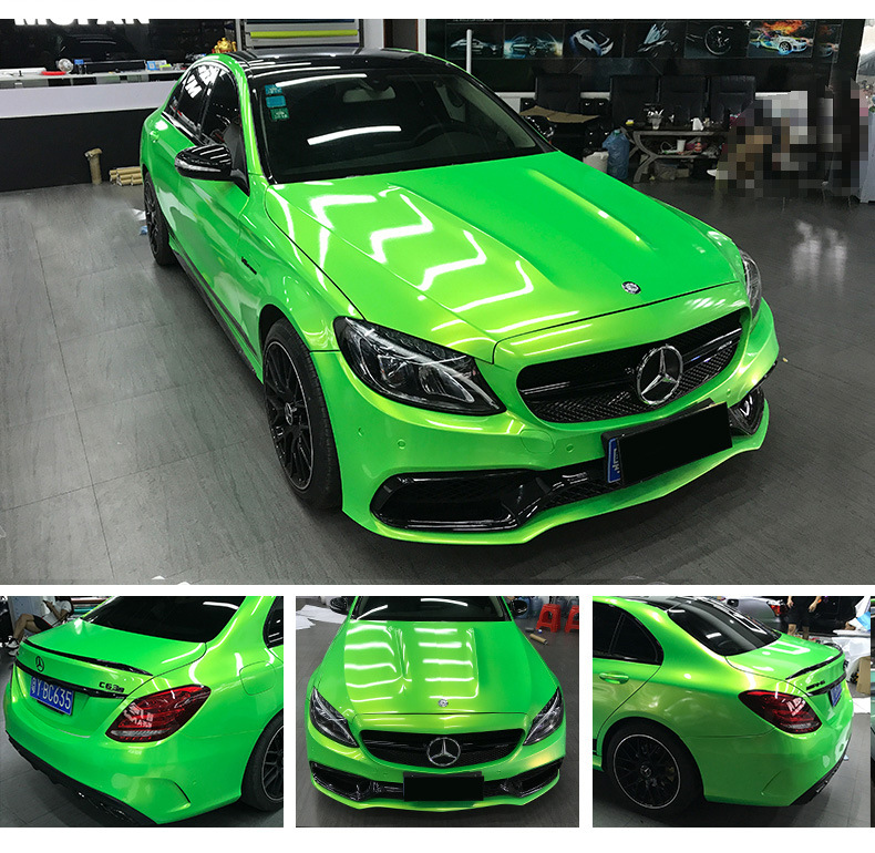 糖果高光汽车改色膜幻彩珊瑚蓝荧光绿曙光女神全车改装变色龙贴纸