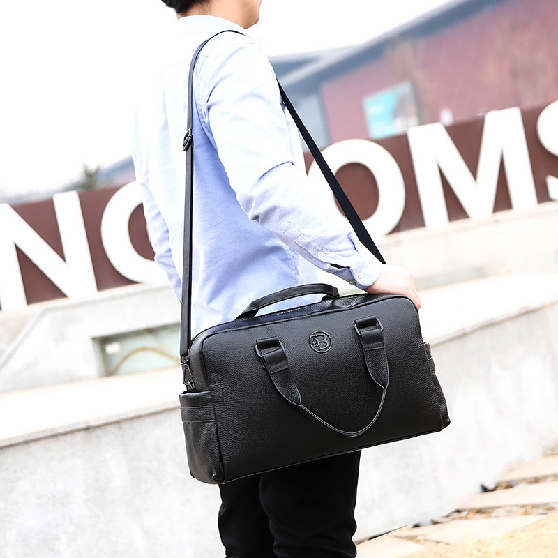 2022 Summer New Soft Leather Men's Bag Business Shoulder Briefcase Casual Horizontal Hand Bag One Piece Dropshipping