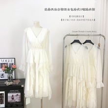温柔风连衣裙仙女超仙高级感法式气质白色长袖裙子新款春款