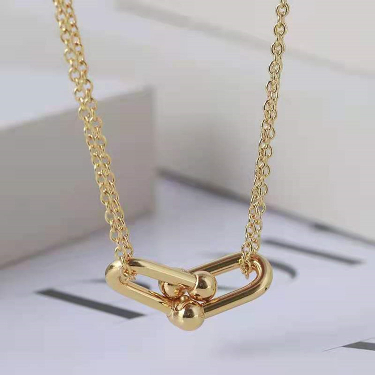 顶楼同款高级时髦双环马蹄扣项链女双层链条项链锁骨链ins个性潮