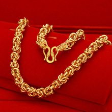 越南镀24K黄金男士布纹龙头 霸气沙金首饰黄铜项链批发