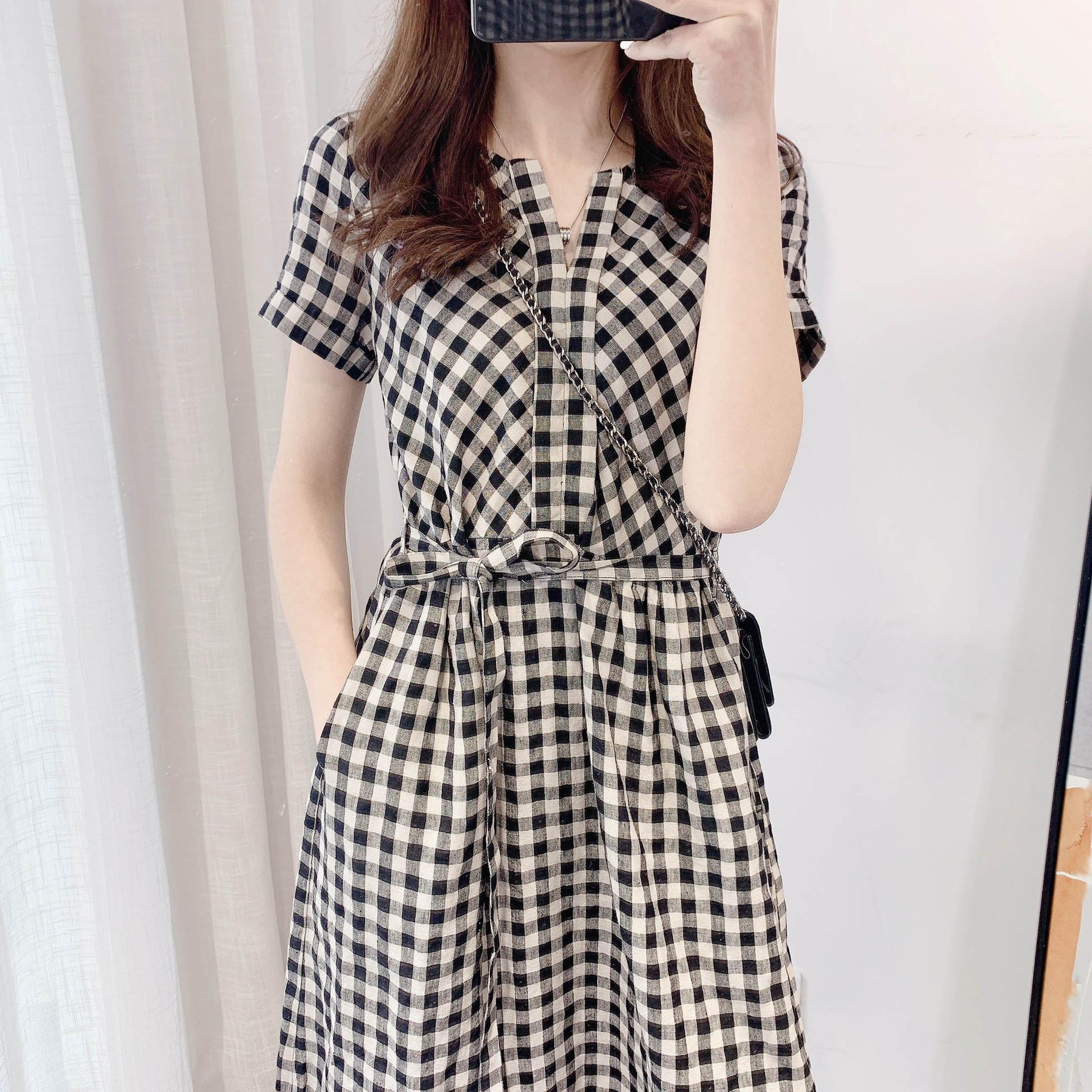 2022日系外贸出口尾单剪标女装亚麻棉麻苎麻凉快连衣裙女