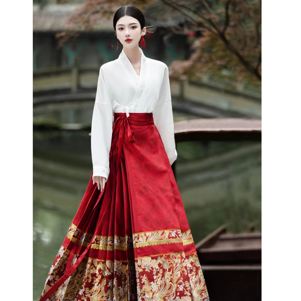 新中式中国风提花马面裙改良汉服套装女喜庆红色结婚敬酒服连衣裙