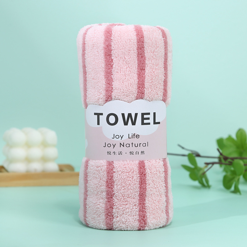 Towel Coral Fleece High Density Warp Knitted Towel Foreign Trade Soft Absorbent Color Stripes Cationic Welfare Logo Polyester Brocade