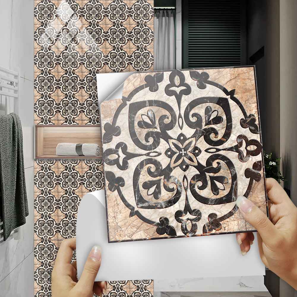 复古花纹水刀拼花仿真瓷砖贴家居翻新厨房浴室装饰自粘墙贴
