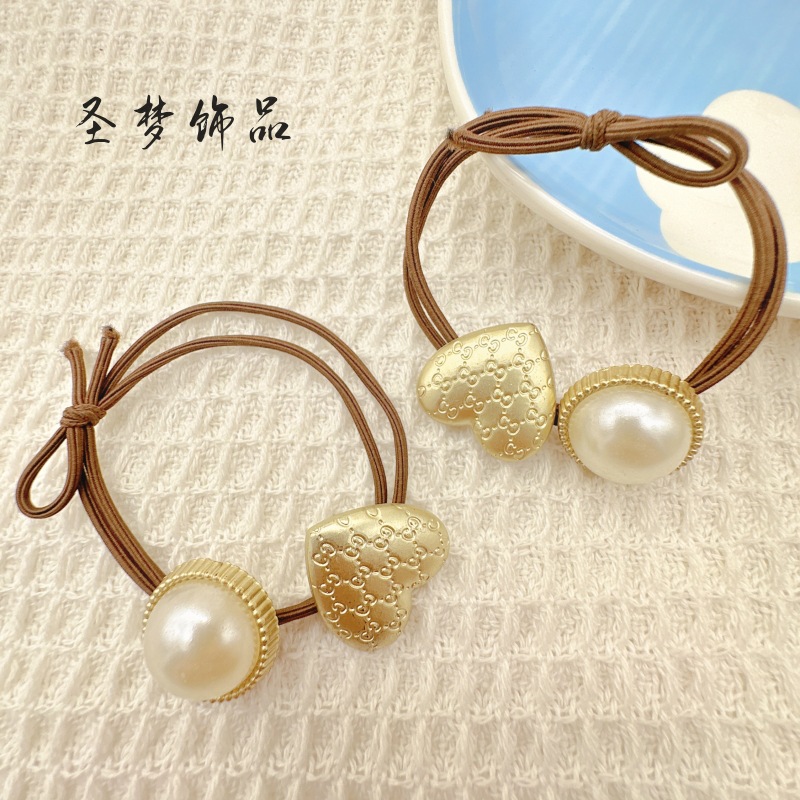 韩国甜美气质款发圈爱心圆珍珠女生辫绳加粗扎头绳两元店饰品批发