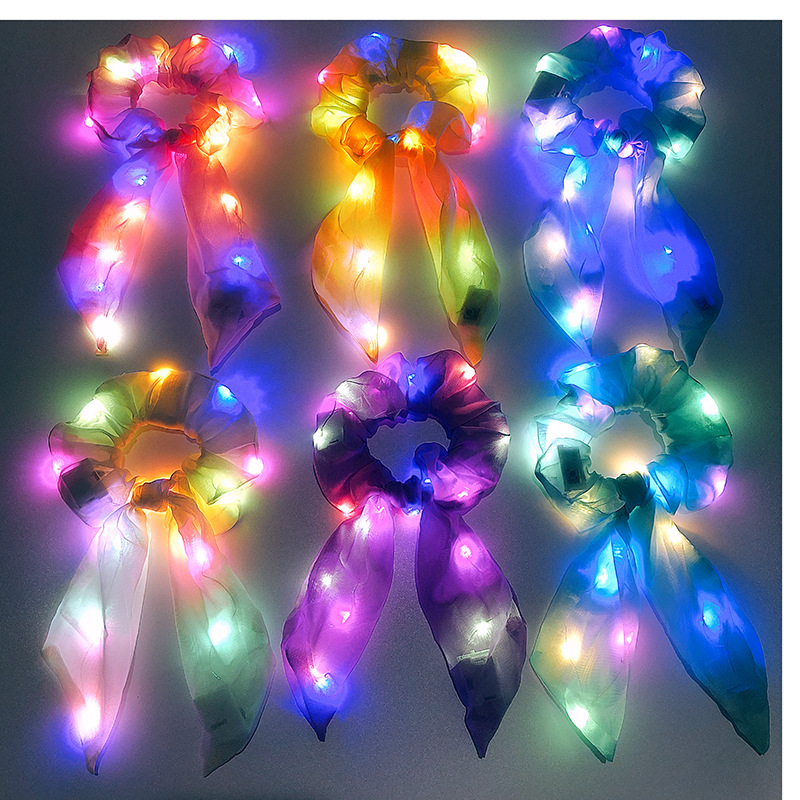 Amazon Led Luminous Streamer Hair Tie 6 Colors Solid Color Colorful Night Light Large Intestine Hair Ring Dynamic Stylish Hair Accessories