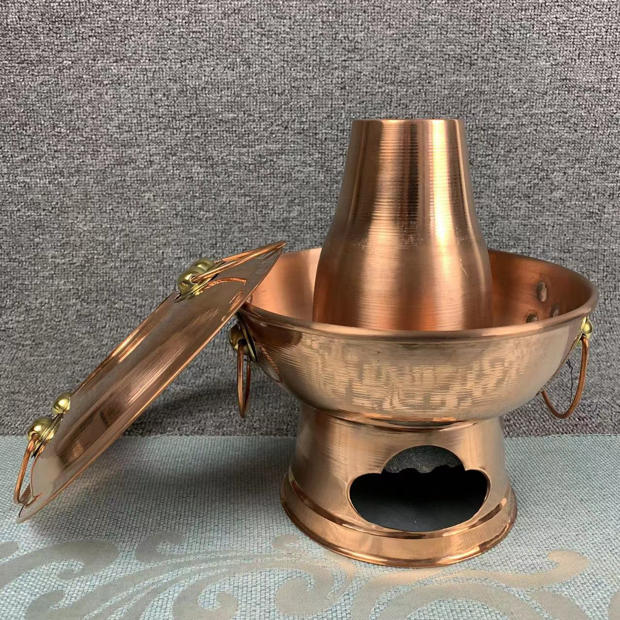 酒精铜火锅大号木炭小火锅家用单人火锅涮羊肉锅纯铜酒精炉打边炉