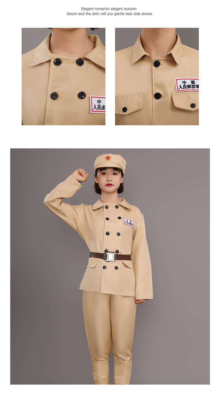 抗美援朝志愿军服装解放衣服土黄色双排扣列宁装棉麻老式军装套装